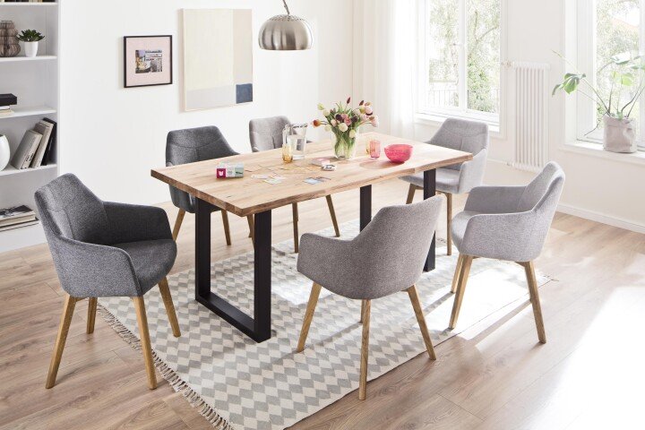 Esstisch >Roxbury< in Wildeiche aus Massivholz, Metall - 200x77x100cm (BxHxT)