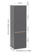 Midischrank >Villach< (B/H/T: 40x130x35 cm) in matt grau - 40x130x35 (BxHxT)
