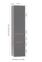 Seitenschrank >Villach< (B/H/T: 40x180x35 cm) in matt grau - 40x180x35 (BxHxT)