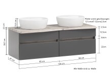 Waschtisch-Set >Villach< (B/H/T: 121x41x47 cm) in matt grau - 121x41x47 (BxHxT)