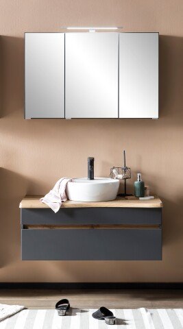 Waschtisch-Set >Villach< (B/H/T: 100x200x47 cm) in matt grau aus MDF