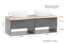 Waschtisch-Set >Kaprun< (B/H/T: 121x55x47 cm) in wotaneiche - 121x55x47 (BxHxT)