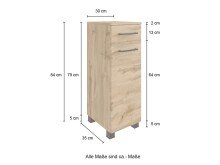 Waschbeckenunterschrank >Manchester< (B/H/T: 30x79x35 cm) in wotaneiche aus MDF