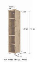 Wandregal >Manchester< (B/H/T: 25x130x33 cm) in wotaneiche - 25x130x33 (BxHxT)