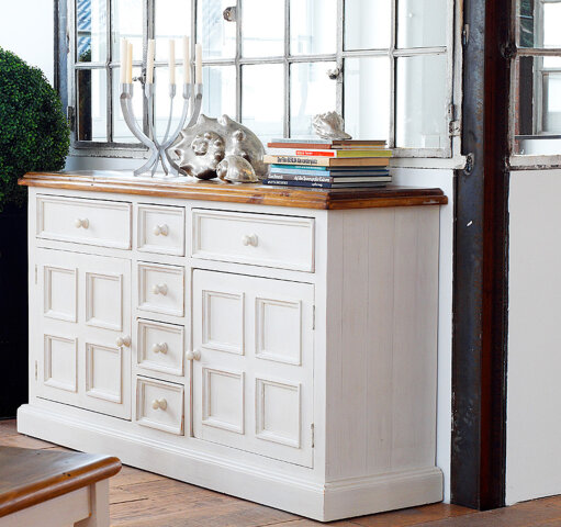 Sideboard >Boscobe< in Weiß aus Massivholz - 160x90x45cm (BxHxT)