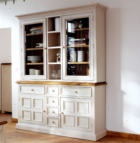 Buffet >Boscobe< in Weiß aus Massivholz - 166x215x45cm (BxHxT)