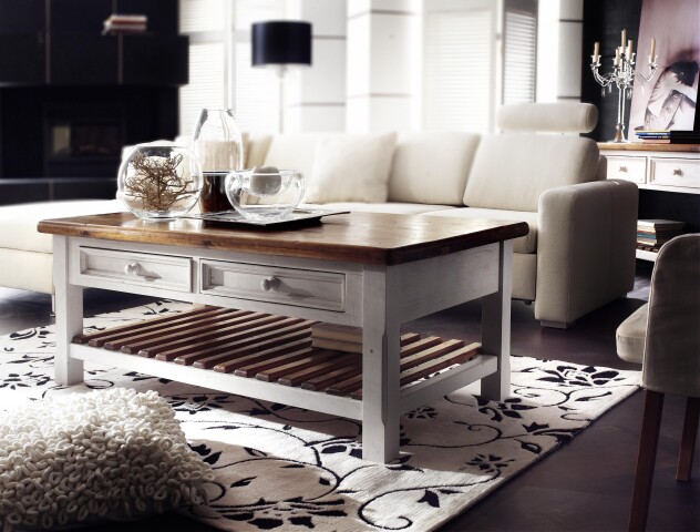 Couchtisch >Boscobe< in Weiß aus Massivholz - 140x55x80cm (BxHxT)