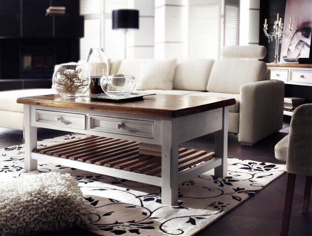 Couchtisch >Boscobe< in Weiß aus Massivholz - 140x55x80cm (BxHxT)