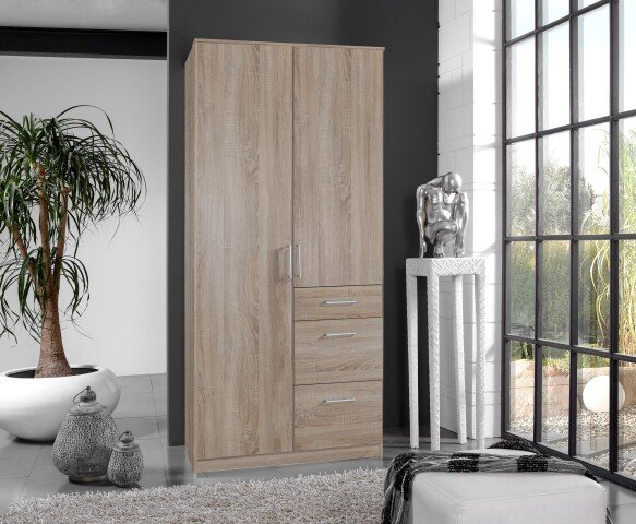 Kleiderschrank >Click< (B/H/T: 90x198x58 cm) in Eiche-Sägerau-Nachbildung