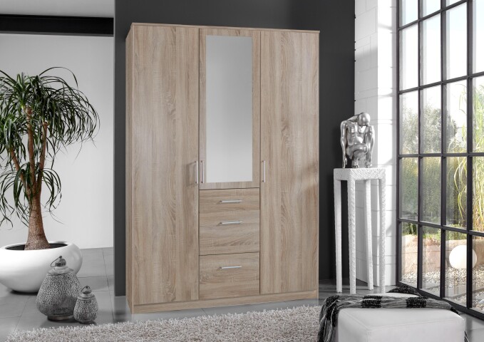 Kleiderschrank >Click< (B/H/T: 135x198x58 cm) in Eiche-Sägerau-Nachbildung