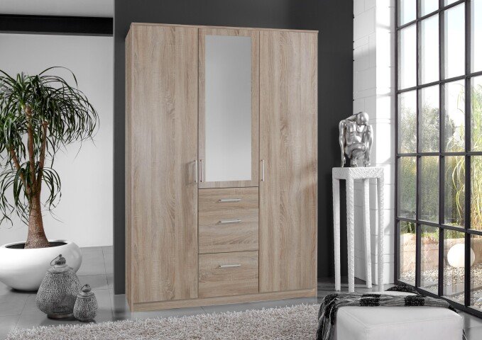 Kleiderschrank >Click< (B/H/T: 135x198x58 cm) in Eiche-Sägerau-Nachbildung