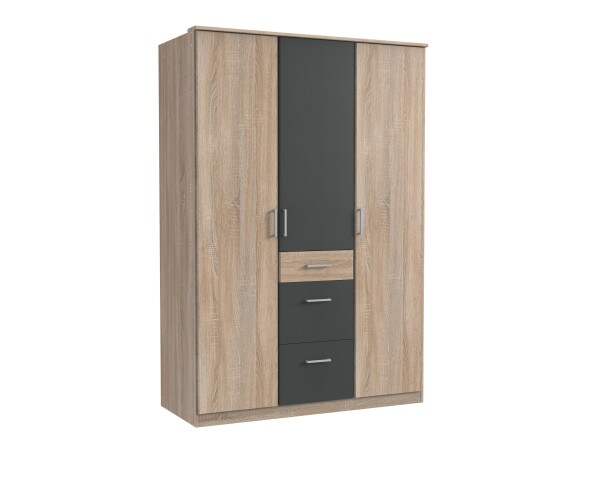 Kleiderschrank >Click< (B/H/T: 135x198x58 cm) in Eiche-Sägerau-Nachbildung