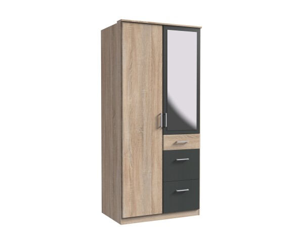 Kleiderschrank >Click< (B/H/T: 90x198x58 cm) in Eiche-Sägerau-Nachbildung