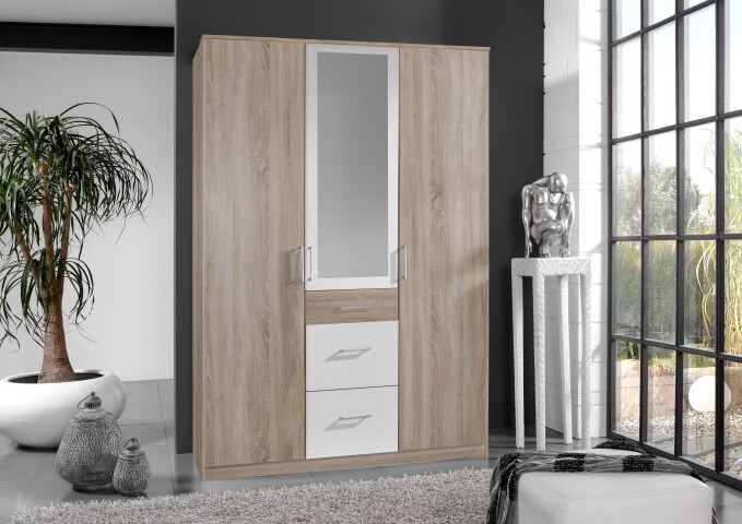 Kleiderschrank >Click< (B/H/T: 135x198x58 cm) in Eiche-Sägerau-Nachbildung