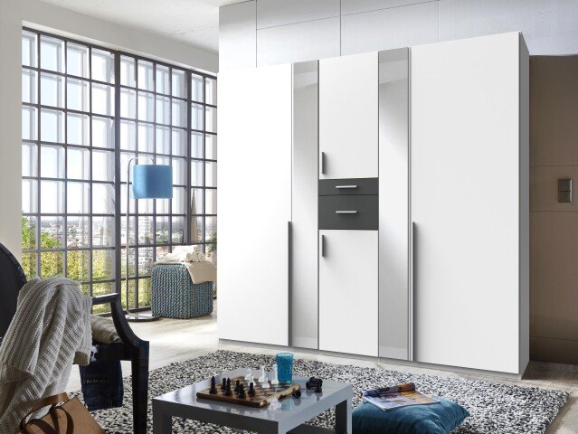 Kleiderschrank >Odessa< (B/H/T: 225x208x58 cm) in Weiß - 225x208x58cm (BxHxT)