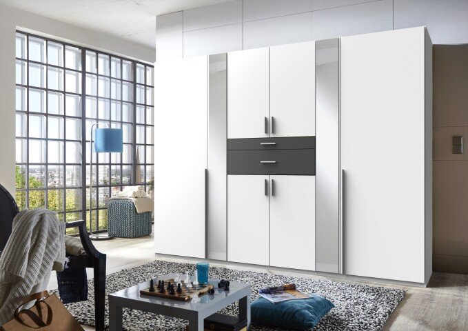 Kleiderschrank >Odessa< (B/H/T: 270x208x58 cm) in Weiß - 270x208x58cm (BxHxT)