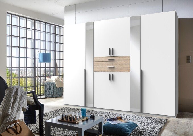 Kleiderschrank >Odessa< (B/H/T: 270x208x58 cm) in Weiß - 270x208x58cm (BxHxT)