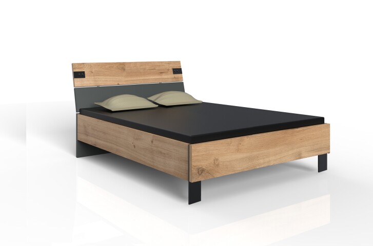 Bett >Malmö< (B/H/T: 148x94x210 cm) in Plankeneiche-Nachbildung