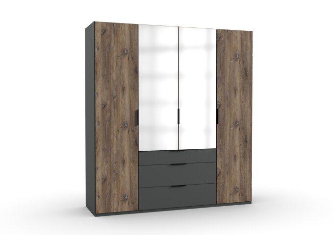 Kleiderschrank >Winnipeg< (B/H/T: 200x216x58 cm) in Graphit - 200x216x58 (BxHxT)