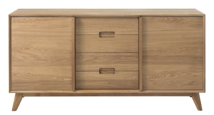 Sideboard >RHO< (B/H/T: 160x80x45 cm) in Eiche Furniert Natur Lackiert