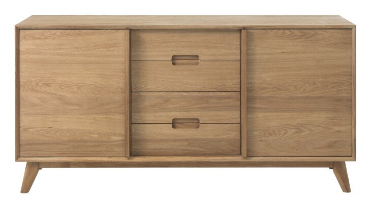 Sideboard >RHO< (B/H/T: 160x80x45 cm) in Eiche Furniert Natur Lackiert