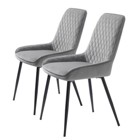 Stuhl >MILTON< (2er Set) (B/H/T: 50x85x58 cm) in Grau aus Grau Samt - 50x85x58cm (BxHxT)