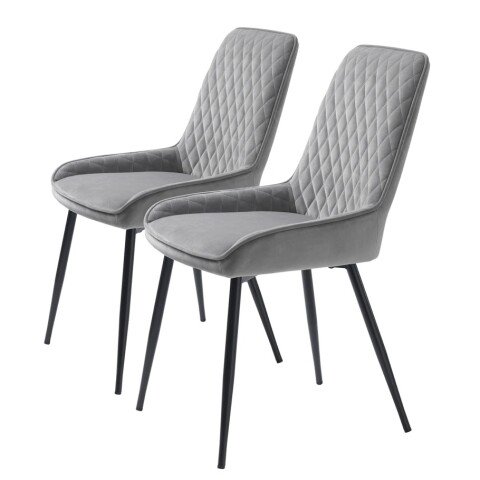 Stuhl >MILTON< (2er Set) (B/H/T: 50x85x58 cm) in Grau aus Grau Samt - 50x85x58cm (BxHxT)