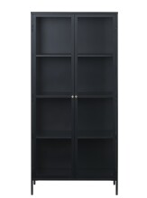 Vitrine >CARMEL< (B/H/T: 90x190x40 cm) in Metall Schwarz Lackiert