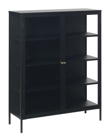 Vitrine >CARMEL< (B/H/T: 110x140x40 cm) in Metall Schwarz Lackiert