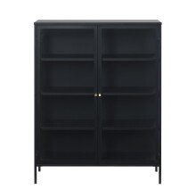 Vitrine >CARMEL< (B/H/T: 110x140x40 cm) in Metall Schwarz Lackiert