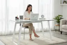 Schreibtisch >9525< (B/H/T: 140x76x51 cm) in Metall weiß - Weißglas