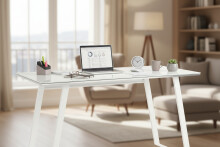 Schreibtisch >9525< (B/H/T: 140x76x51 cm) in Metall weiß - Weißglas