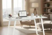 Schreibtisch >9525< (B/H/T: 140x76x51 cm) in Metall weiß - Weißglas