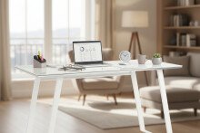 Schreibtisch >9525< (B/H/T: 140x76x51 cm) in Metall weiß - Weißglas