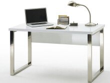 Schreibtisch >Sydney< in Weiß Hochglanz aus Stahl - 140x76x70cm (BxHxT)