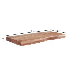 Wandregal >Gmünd< (B/H/T: 60x4x26 cm) in Akazie aus Massivholz - 60x4x26 (BxHxT)