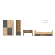 Jugendzimmer-Set >Lupo< in Artisan Eiche, Betonoptik Dunkelgrau