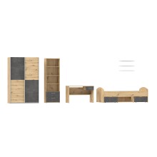 Jugendzimmer-Set >Lupo< in Artisan Eiche, Betonoptik Dunkelgrau