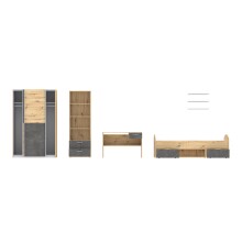 Jugendzimmer-Set >Lupo< in Artisan Eiche, Betonoptik Dunkelgrau