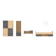 Jugendzimmer-Set >Lupo< in Artisan Eiche, Betonoptik Dunkelgrau