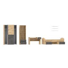 Jugendzimmer-Set >Lupo< in Artisan Eiche, Betonoptik Dunkelgrau