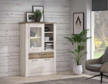 Highboard >Duro< (BxHxT: 109,8x160,3x41,5 cm) Pinia Weiss mit Eiche Antik