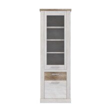 Vitrine >Duro< (BxHxT: 71,2x212x41,3 cm) Pinia Weiss kombiniert mit Eiche Antik