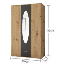 Kleiderschrank >Kassel< (BxHxT: 120x195x55 cm) in Artisan Eiche / Graphit