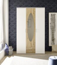 Kleiderschrank >Kassel< (BxHxT: 120x195x55 cm) in Weiß / Artisan Eiche