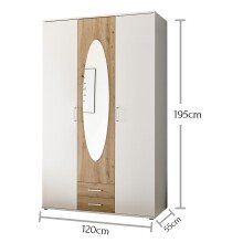 Kleiderschrank >Kassel< (BxHxT: 120x195x55 cm) in Weiß / Artisan Eiche