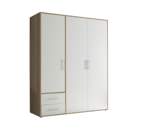 Kleiderschrank >Valencia< (BxHxT: 155x195x60 cm) in Sonoma Eiche / Weiß