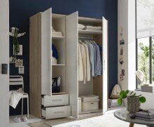 Kleiderschrank >Valencia< (BxHxT: 155x195x60 cm) in Sonoma Eiche / Weiß