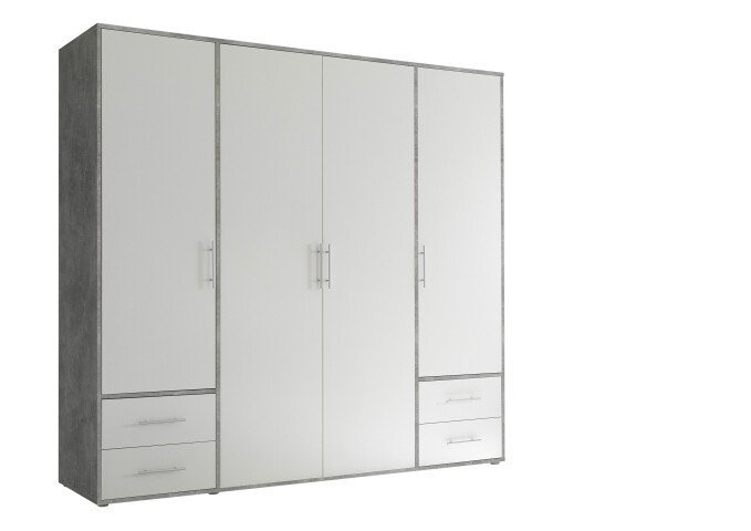 Kleiderschrank >Valencia< (BxHxT: 206x195x60 cm) in Beton Optik / Weiß