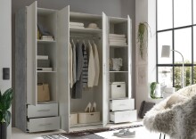 Kleiderschrank >Valencia< (BxHxT: 206x195x60 cm) in Beton Optik / Weiß